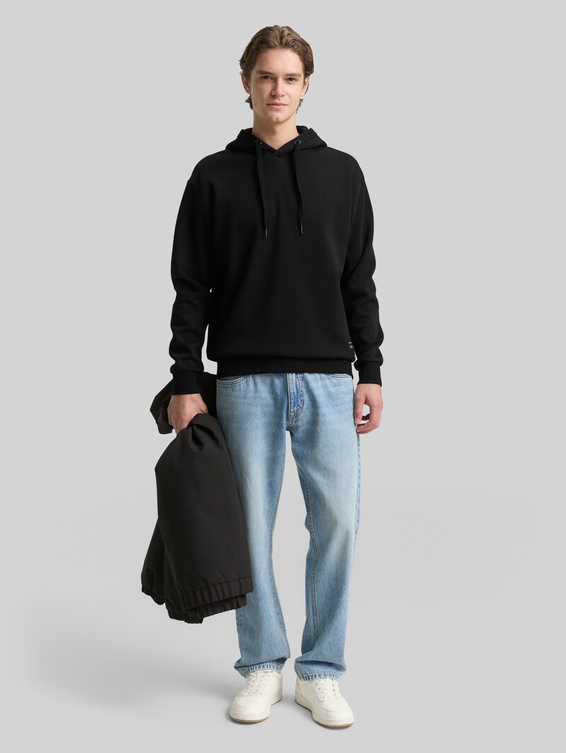 Tom Tailor Hoodie Sweatshirt mit Logo-Badge - Black