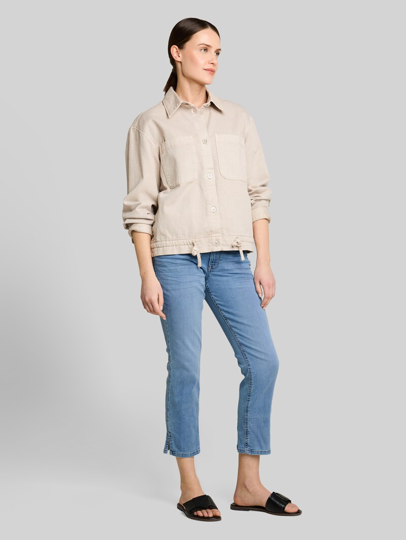 Tom Tailor TTLENE SLIM CROPPED Stretch Jeans mit Bindegürtel - Clean Light Stone Blue Denim