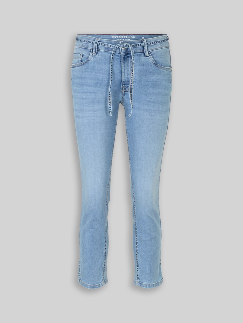 Tom Tailor TTLENE SLIM CROPPED Stretch Jeans mit Bindegürtel - Clean Light Stone Blue Denim