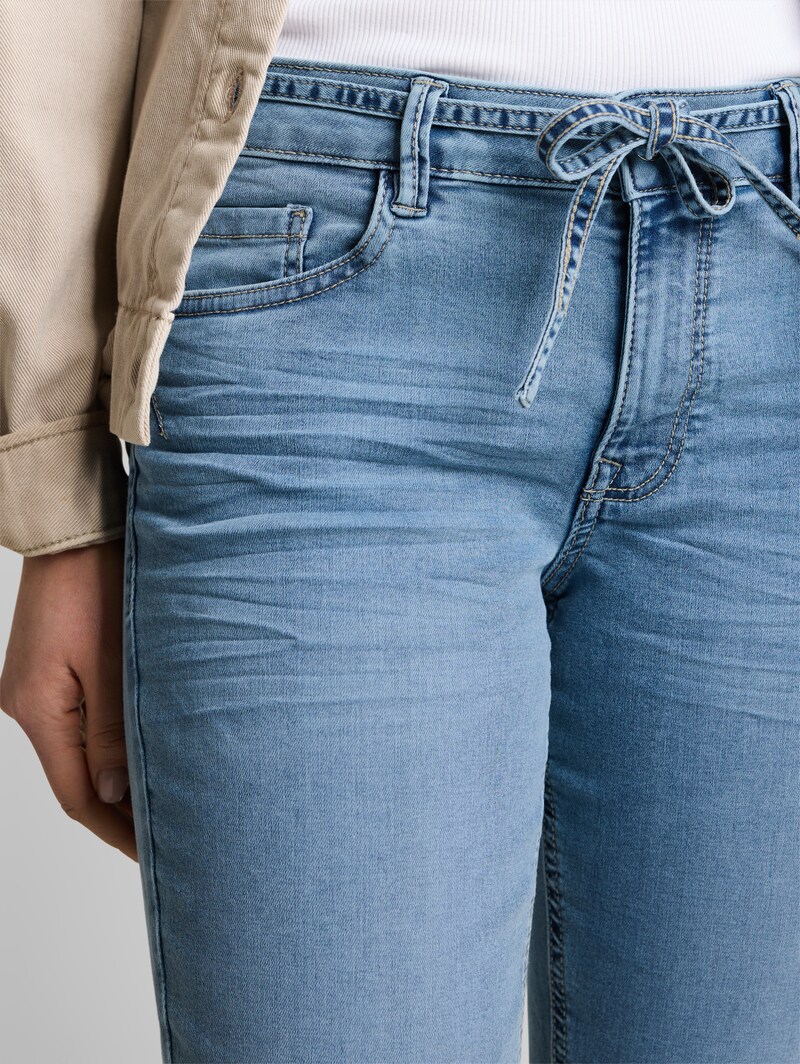Tom Tailor TTLENE SLIM CROPPED Stretch Jeans mit Bindegürtel - Clean Light Stone Blue Denim