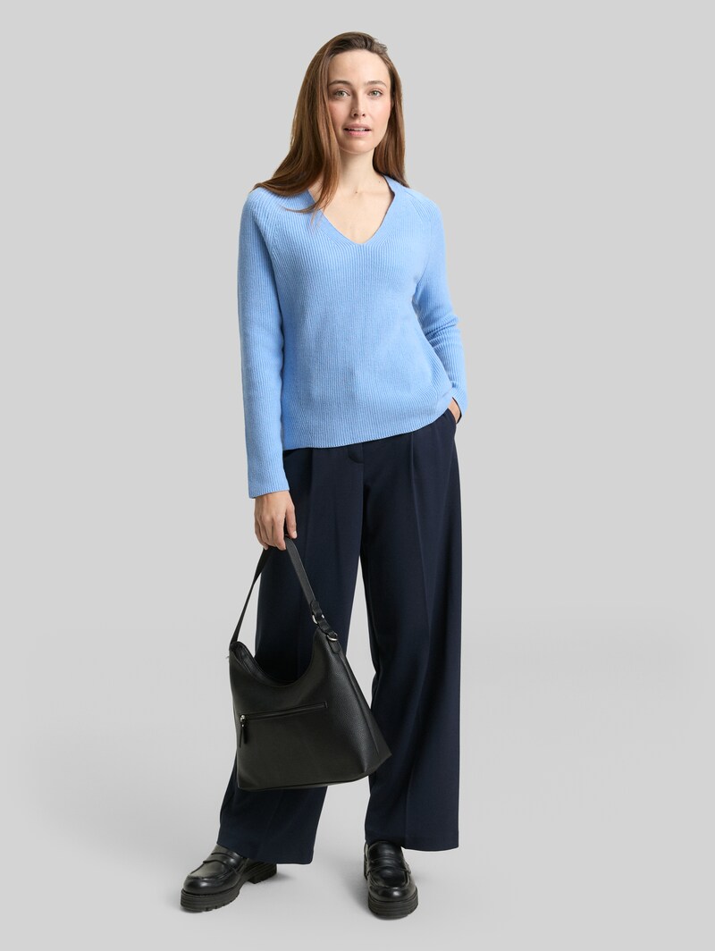 Tom Tailor Strickpullover mit V-Ausschnitt - Light Fjord Blue