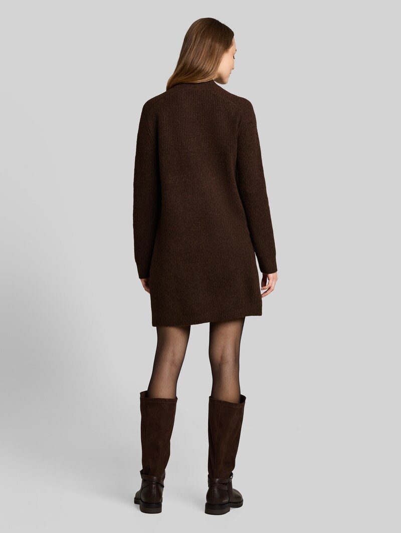 Tom Tailor Mini-Strickkleid in Melange-Optik - Cool Dark Brown Melange