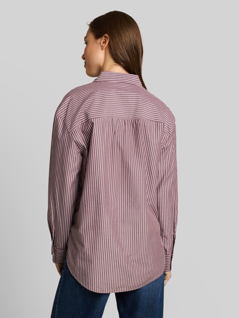Tom Tailor Loose Fit Popeline Hemdbluse - Preppy Plum White Stripe