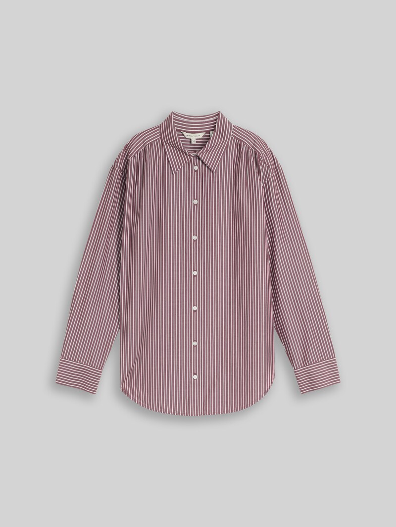 Tom Tailor Loose Fit Popeline Hemdbluse - Preppy Plum White Stripe