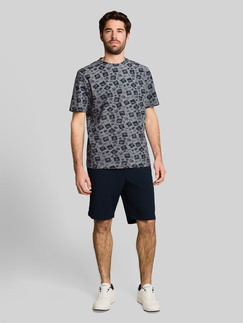 Tom Tailor Piqué T-Shirt mit Allover-Print - Navy Tonal Design