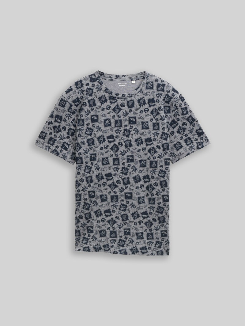 Tom Tailor Piqué T-Shirt mit Allover-Print - Navy Tonal Design
