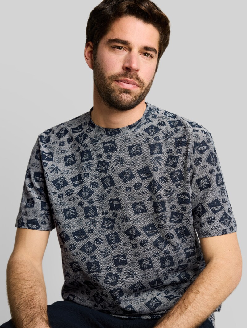Tom Tailor Piqué T-Shirt mit Allover-Print - Navy Tonal Design