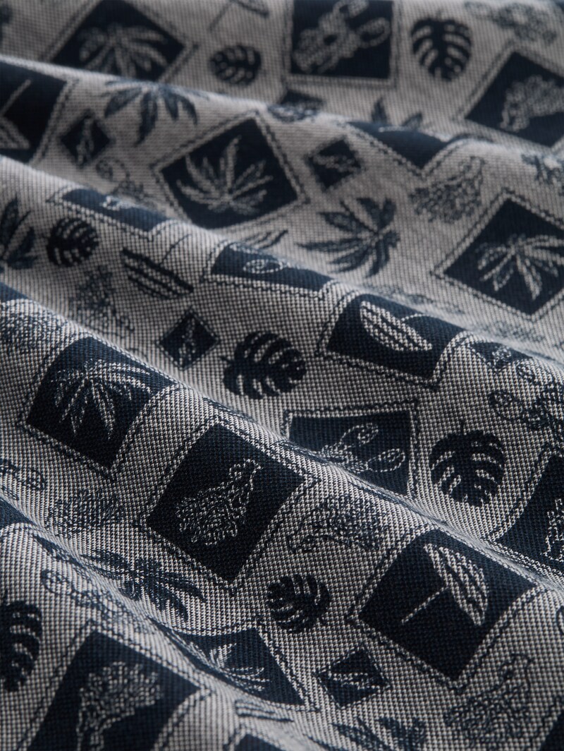 Tom Tailor Piqué T-Shirt mit Allover-Print - Navy Tonal Design