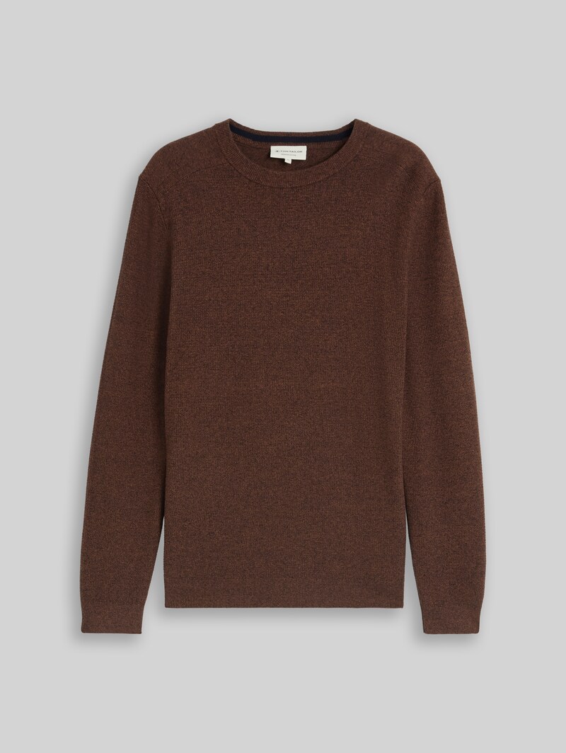 Tom Tailor Strickpullover aus Baumwolle - Mouline Camel Navy