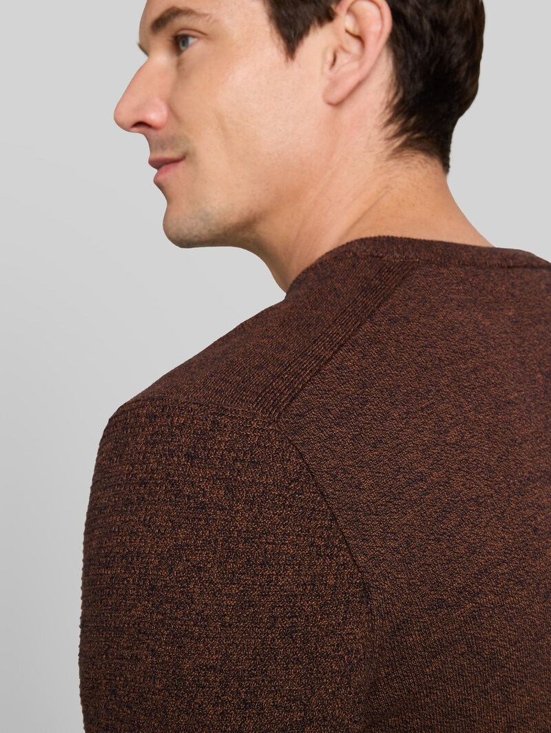 Tom Tailor Strickpullover aus Baumwolle - Mouline Camel Navy