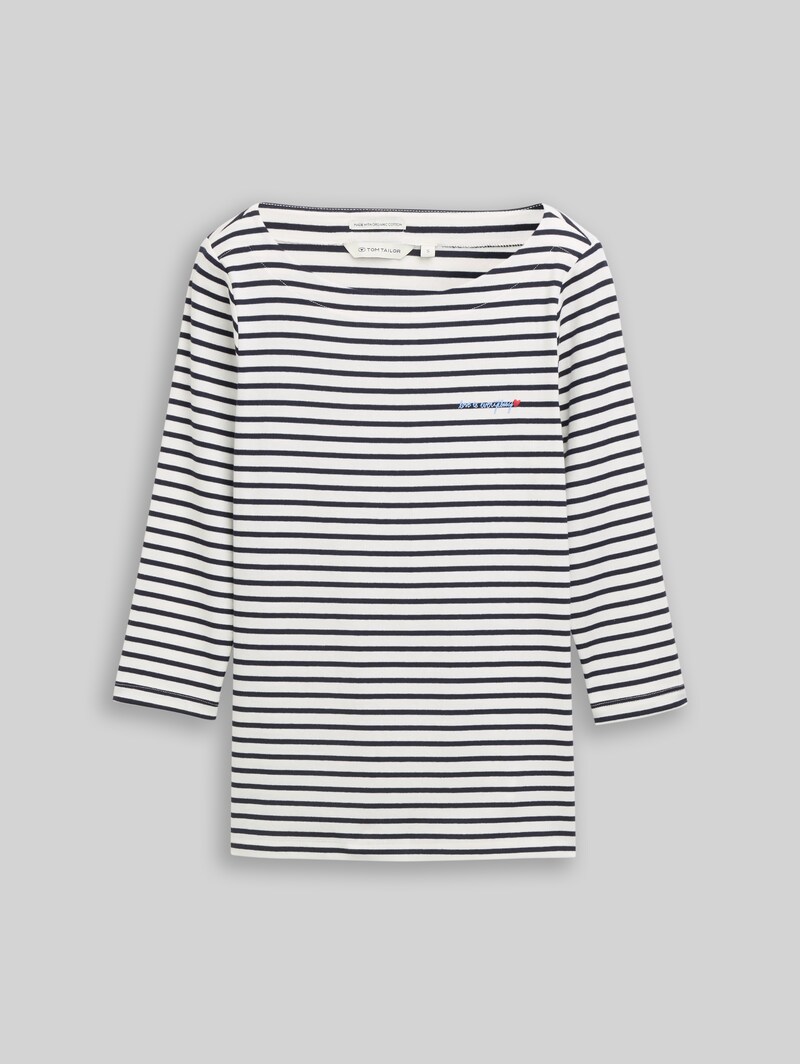 Tom Tailor Langarmshirt mit Streifenmuster - Offwhite Navy Blue Stripe