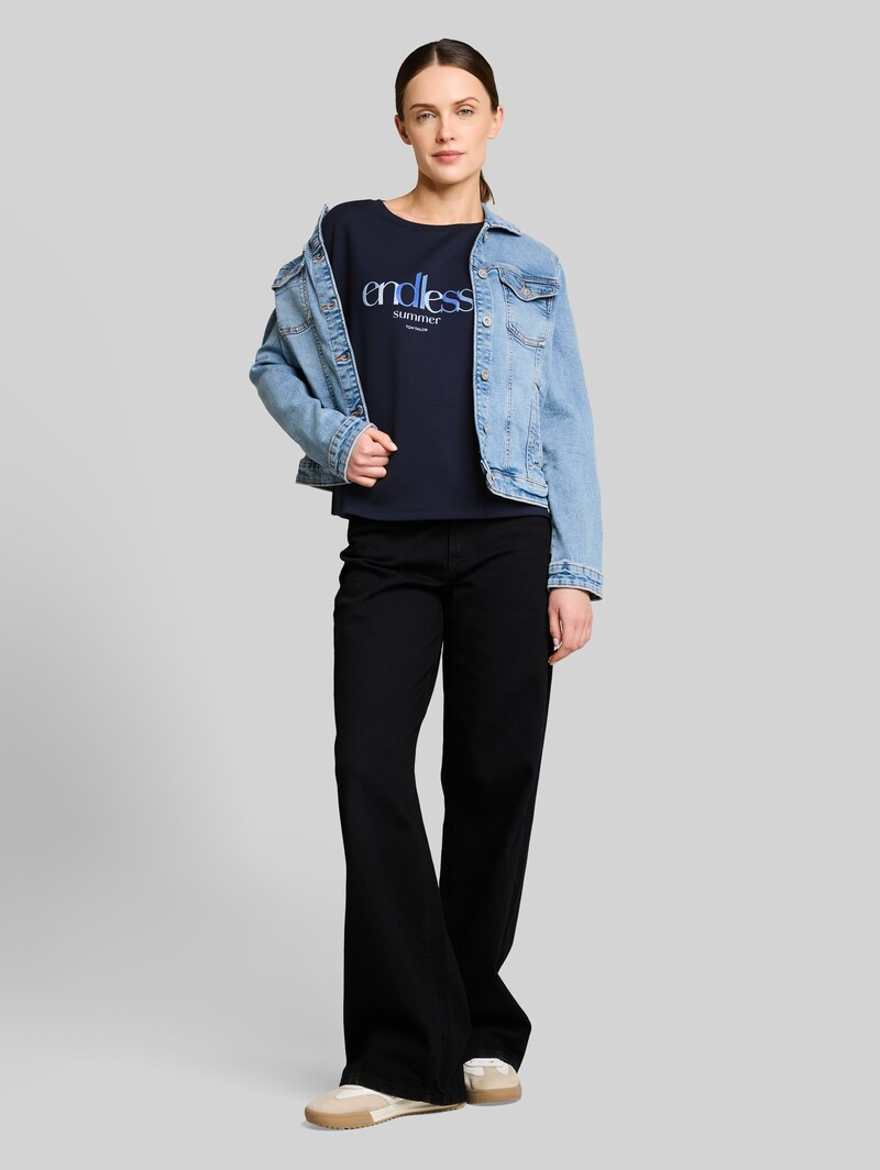 Tom Tailor Loose Fit Scuba T-Shirt mit Print - Sky Captain Blue