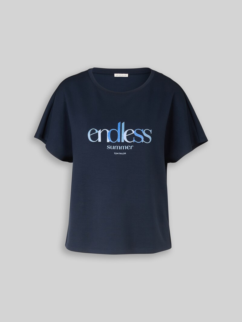 Tom Tailor Loose Fit Scuba T-Shirt mit Print - Sky Captain Blue