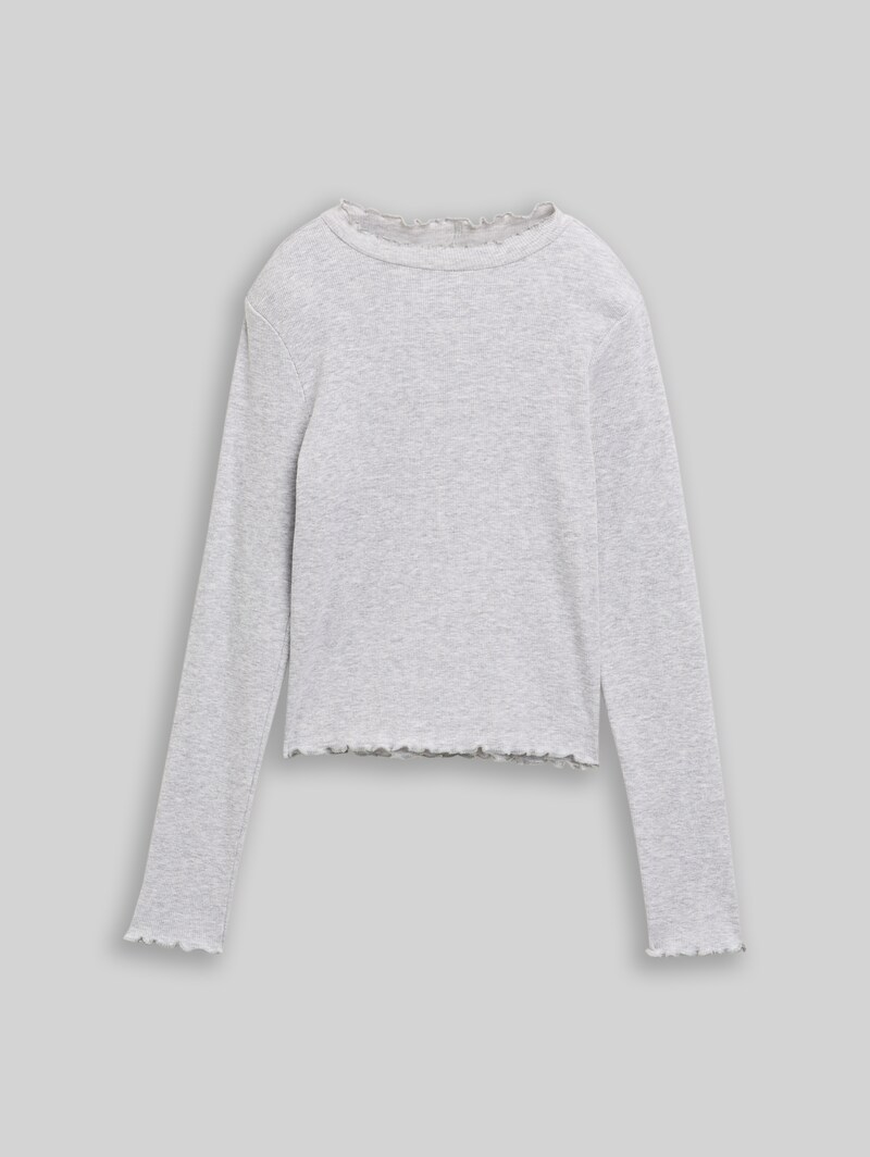 Tom Tailor Cropped Langarmshirt mit Rippstruktur - Light Stone Grey Melange