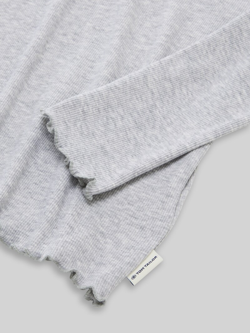 Tom Tailor Cropped Langarmshirt mit Rippstruktur - Light Stone Grey Melange