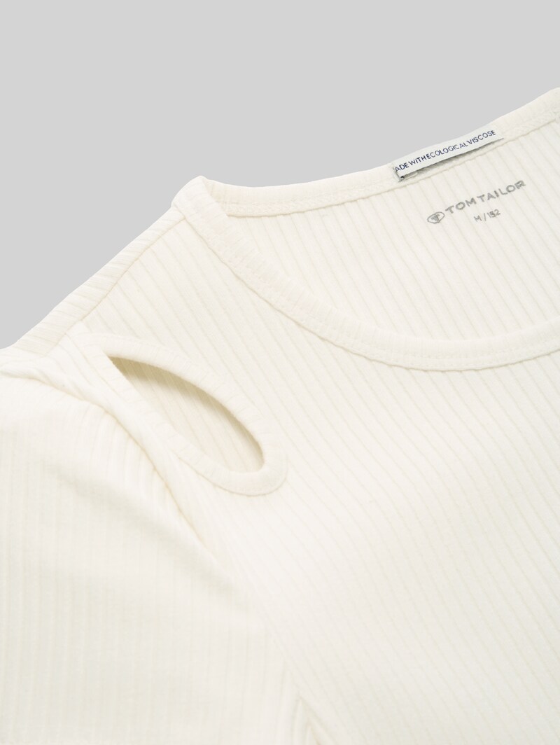 Tom Tailor Ripp T-Shirt mit Cut-Outs - Wool White