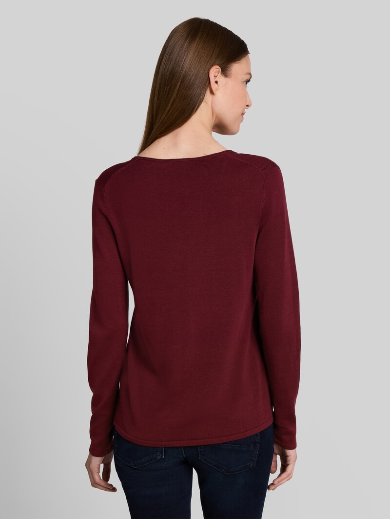 Tom Tailor Strickpullover mit V-Ausschnitt - Preppy Plum