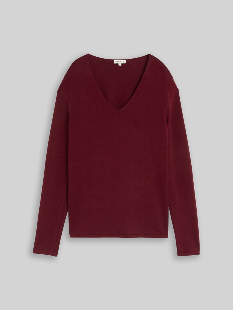 Tom Tailor Strickpullover mit V-Ausschnitt - Preppy Plum