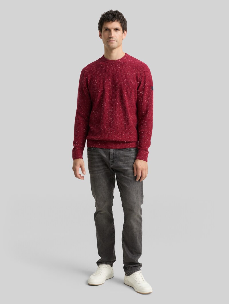 Tom Tailor Strickpullover mit Rundhalsausschnitt - Bordeaux Multicolor Neps