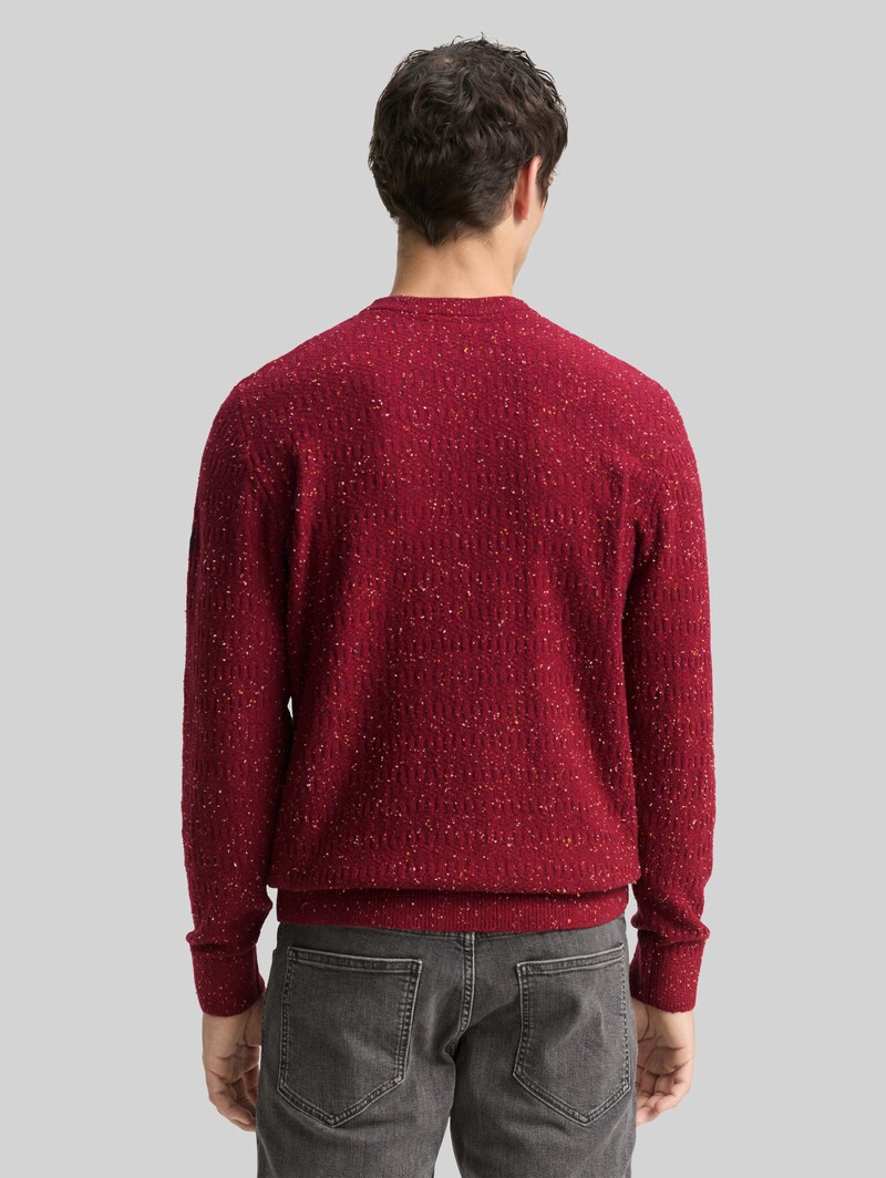 Tom Tailor Strickpullover mit Rundhalsausschnitt - Bordeaux Multicolor Neps