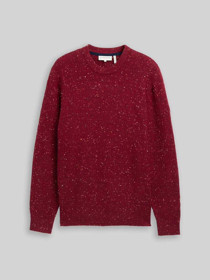 Tom Tailor Strickpullover mit Rundhalsausschnitt - Bordeaux Multicolor Neps