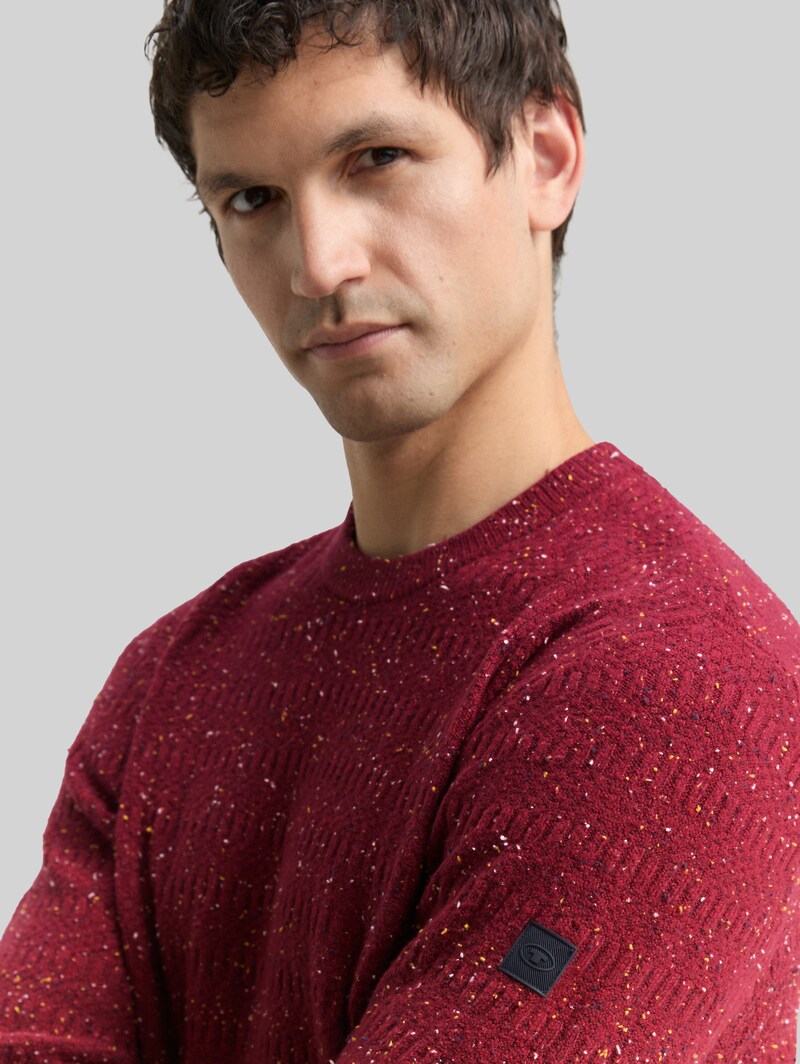 Tom Tailor Strickpullover mit Rundhalsausschnitt - Bordeaux Multicolor Neps