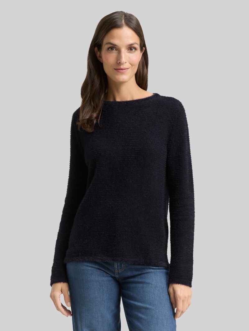 Tom Tailor Strickpullover aus Federgarn - Black Stripe With Featheryarn Tom Tailor Strickpullover aus Federgarn - Black Stripe With Featheryarn