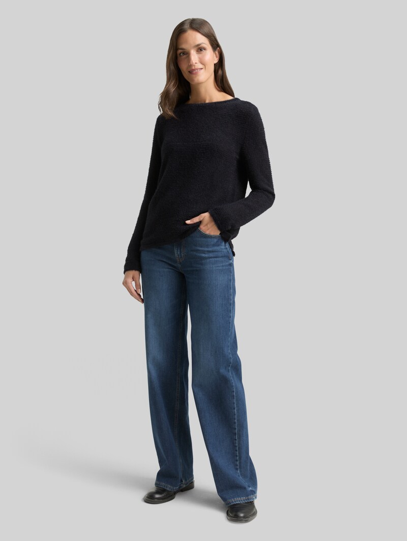 Tom Tailor Strickpullover aus Federgarn - Black Stripe With Featheryarn