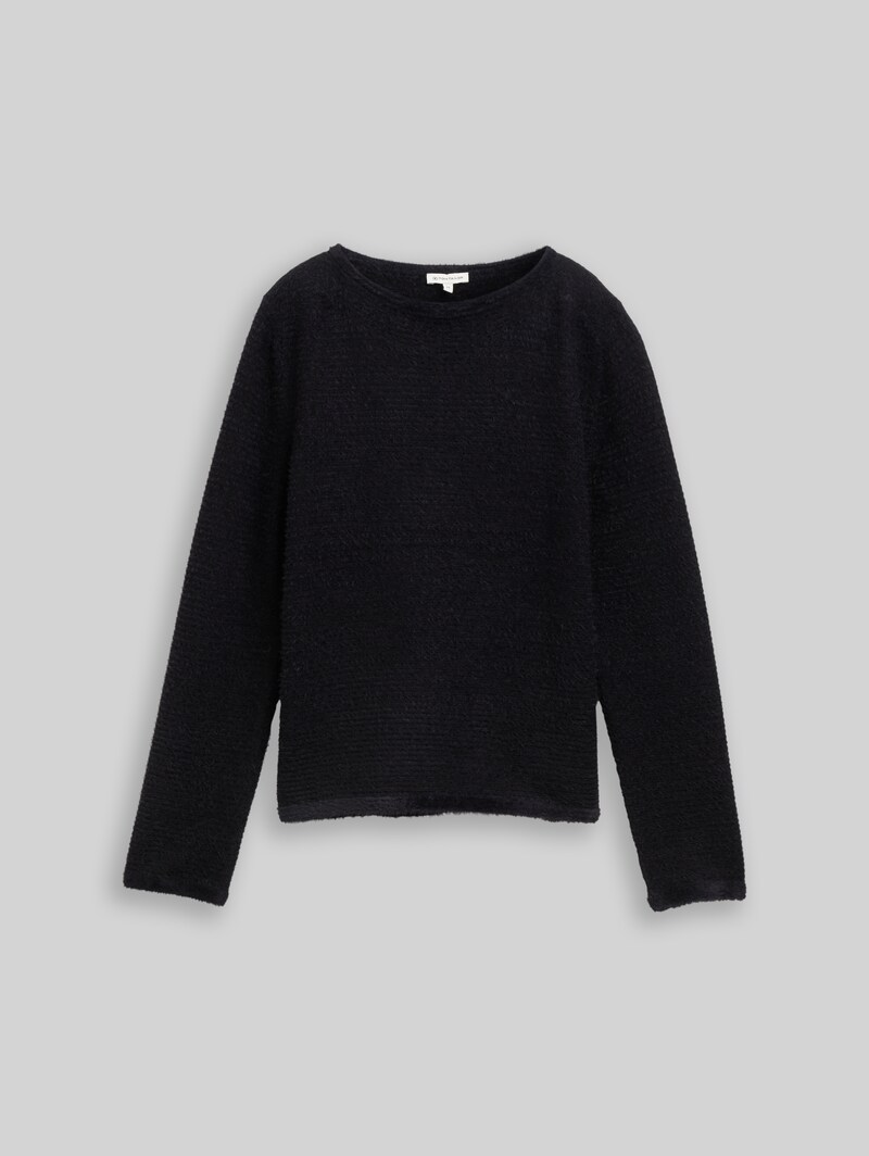 Tom Tailor Strickpullover aus Federgarn - Black Stripe With Featheryarn