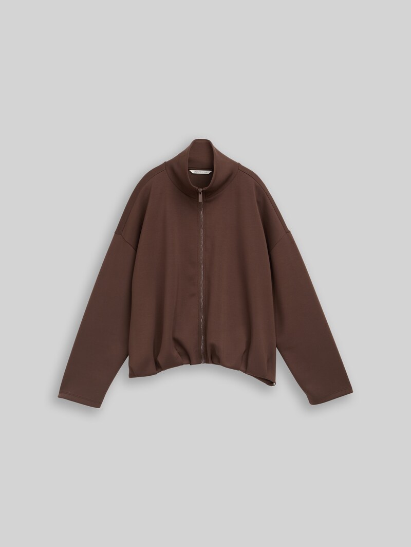 Tom Tailor Loose Fit Scuba Sweatjacke mit Stehkragen - Cool Dark Brown