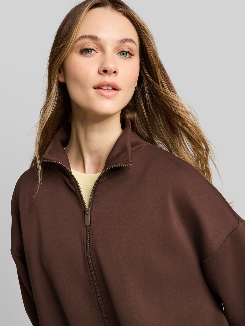 Tom Tailor Loose Fit Scuba Sweatjacke mit Stehkragen - Cool Dark Brown