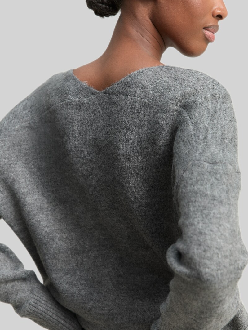 Tom Tailor Relaxed Fit Strickpullover mit V-Ausschnitt - Stormy Gray Melange