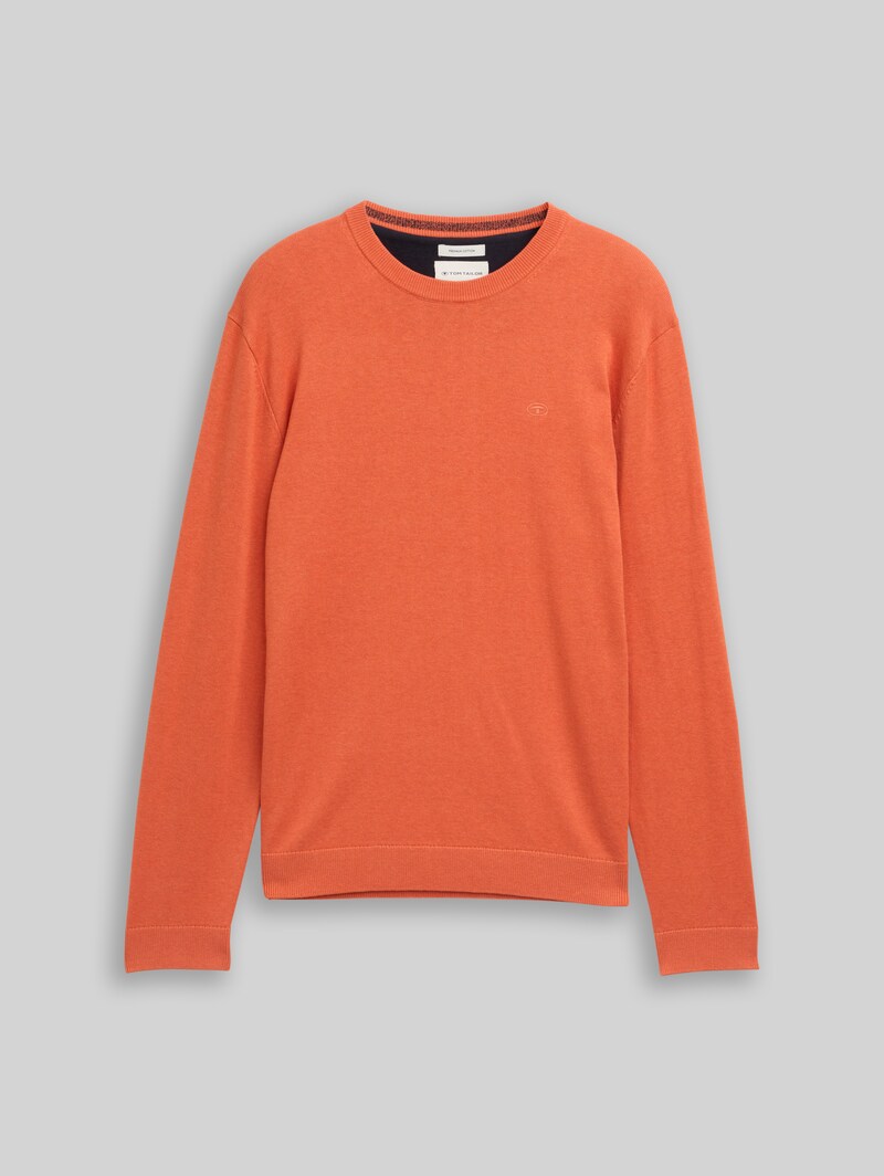Tom Tailor Basic Strickpullover aus Baumwolle - Chili Orange Melange