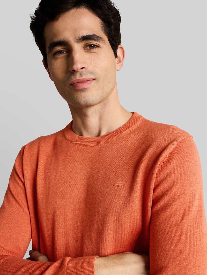 Tom Tailor Basic Strickpullover aus Baumwolle - Chili Orange Melange