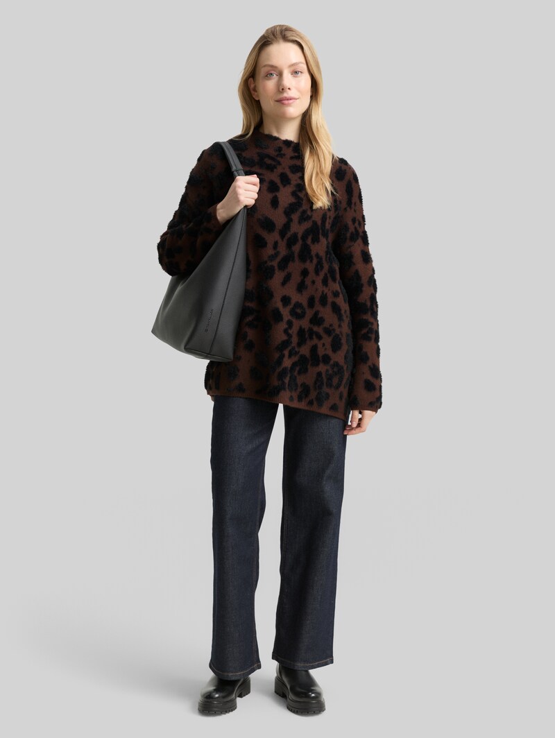 Tom Tailor Oversize Strickpullover mit Leo-Muster - Big Brown Leo Design