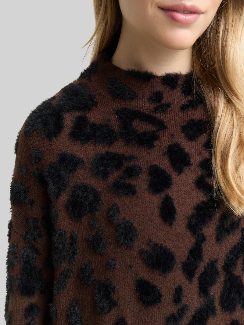 Tom Tailor Oversize Strickpullover mit Leo-Muster - Big Brown Leo Design