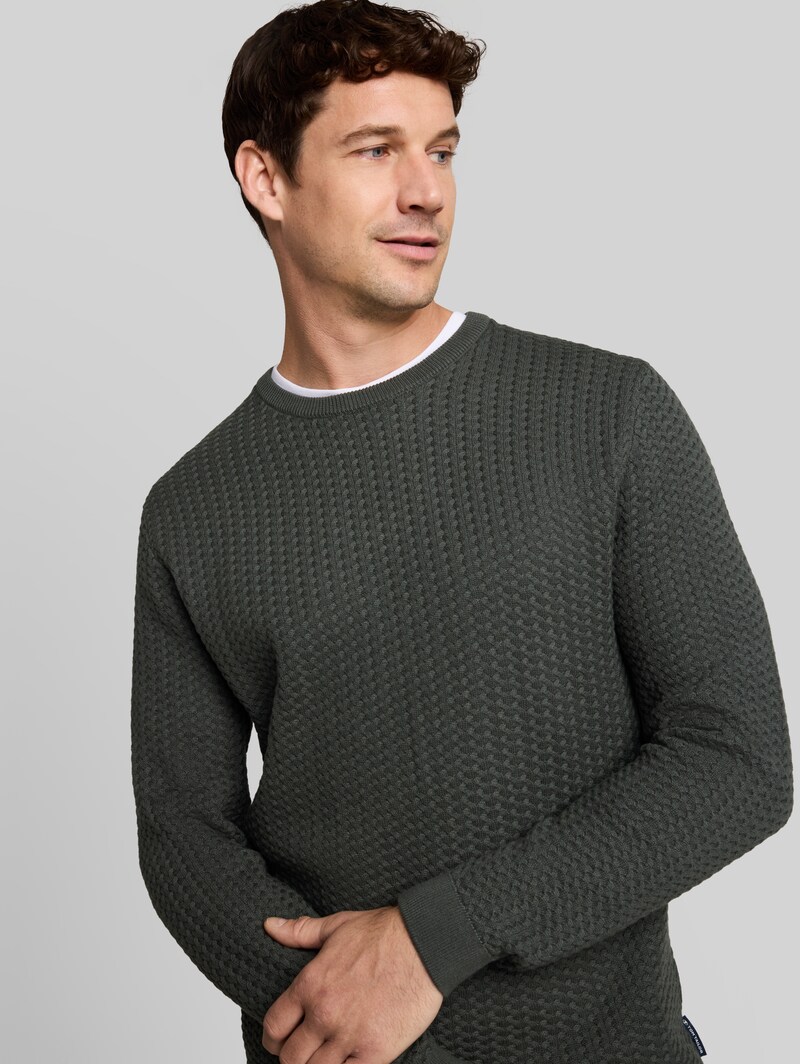 Tom Tailor Strickpullover mit Zopfmuster - Darkest Olive
