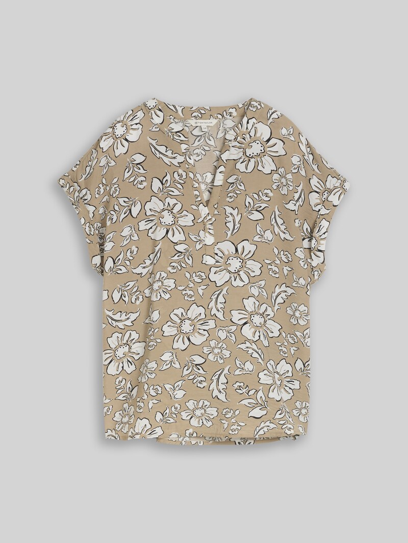 Tom Tailor Loose Fit Bluse mit V-Ausschnitt - Olive Big Flower Design