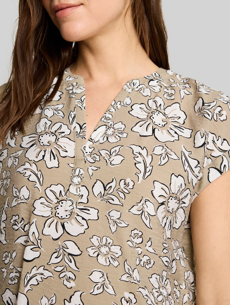 Tom Tailor Loose Fit Bluse mit V-Ausschnitt - Olive Big Flower Design