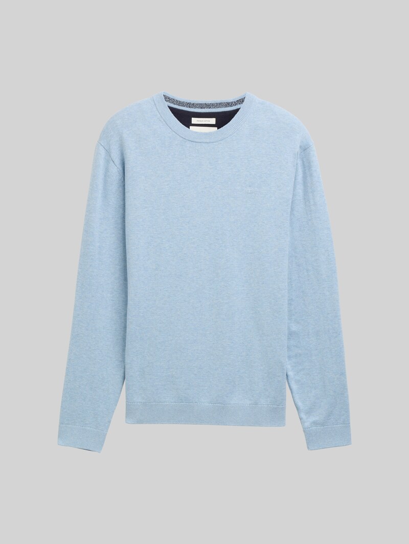 Tom Tailor Basic Strickpullover aus Baumwolle - Light Metal Blue Melange
