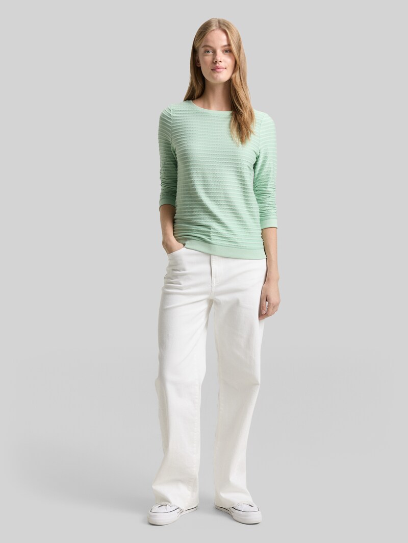 Tom Tailor Sweatshirt mit Streifenmuster - Tonal Green Structure Stripe