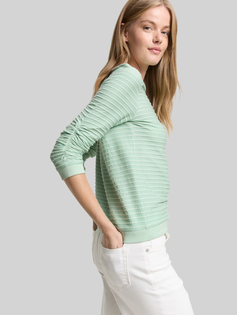 Tom Tailor Sweatshirt mit Streifenmuster - Tonal Green Structure Stripe