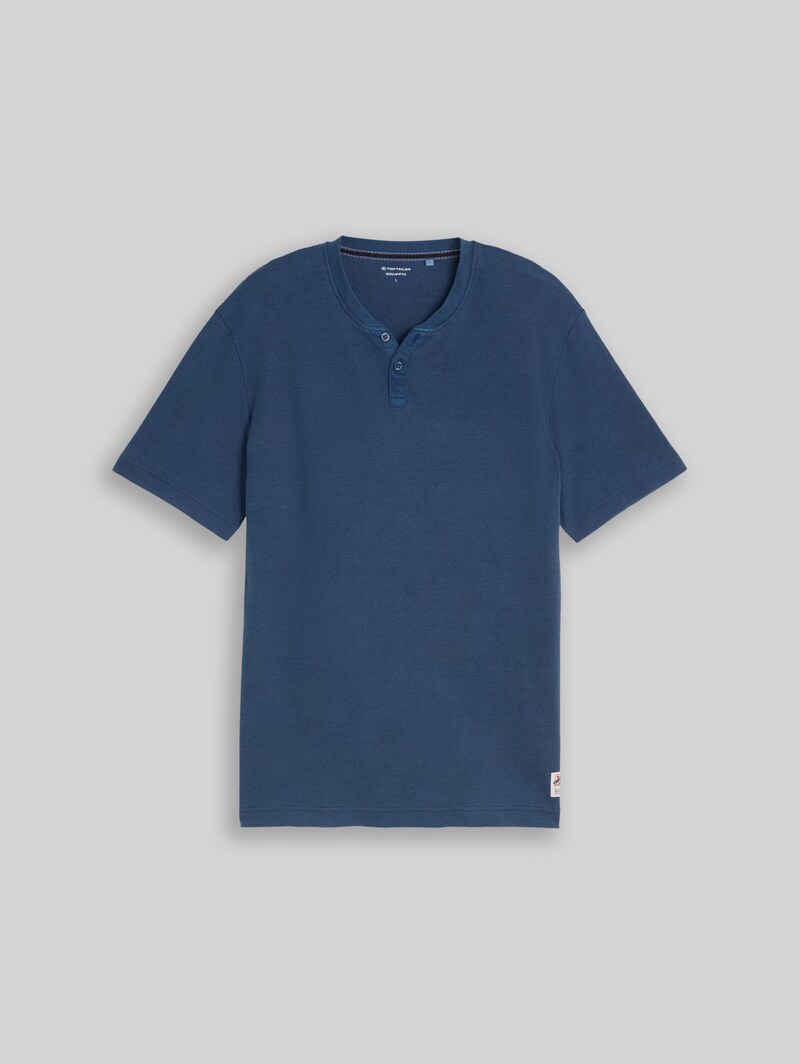 Tom Tailor Henley T-Shirt mit Waffelstruktur - Dark Duck Blue