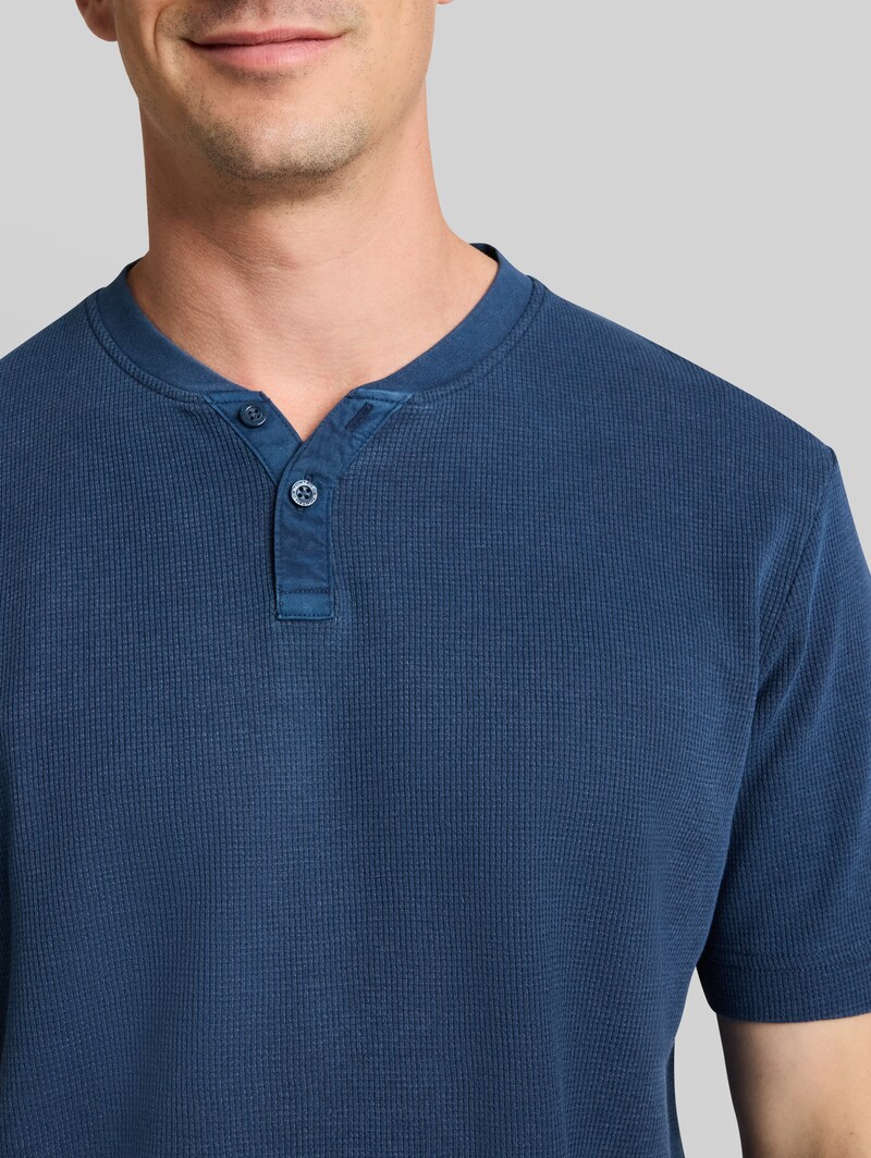 Tom Tailor Henley T-Shirt mit Waffelstruktur - Dark Duck Blue