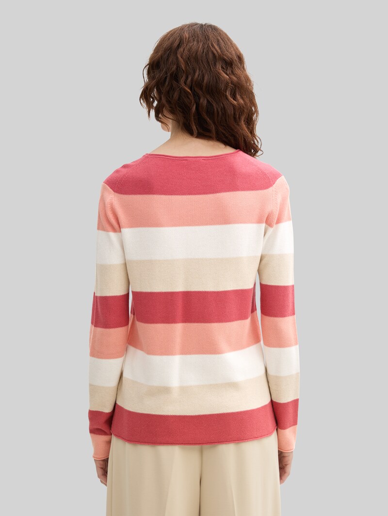 Tom Tailor Strickpullover mit Rundhalsausschnitt - Red Apricot Block Stripe