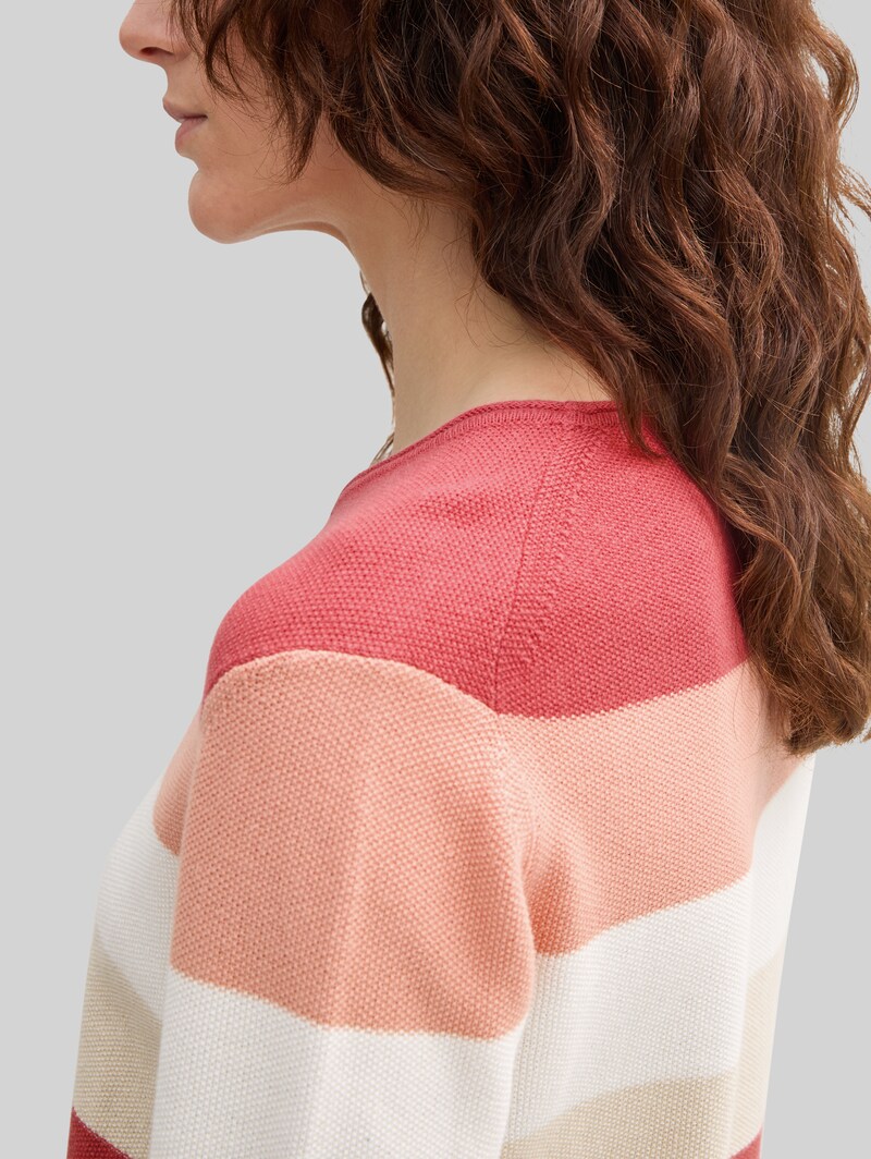 Tom Tailor Strickpullover mit Rundhalsausschnitt - Red Apricot Block Stripe