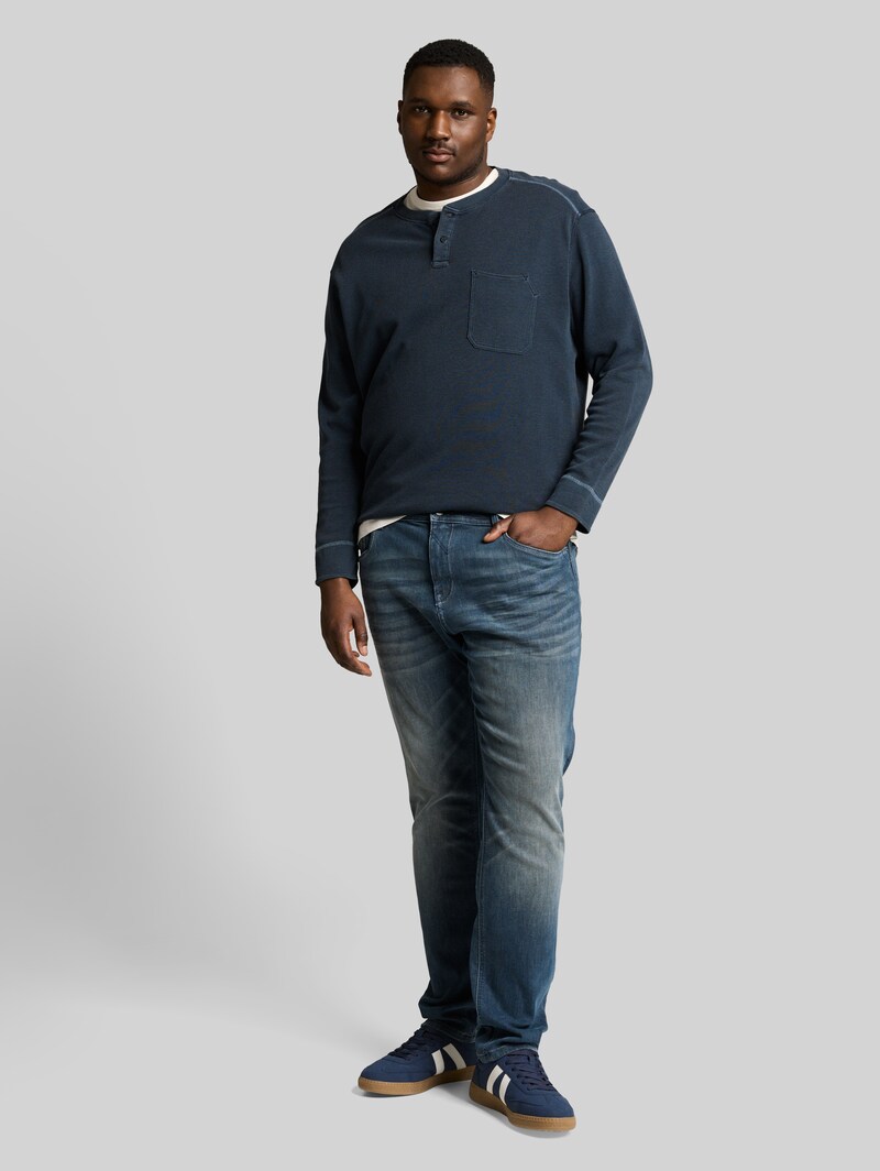 Tom Tailor Plus Size - Henley Langarmshirt mit Waffelstruktur - Sky Captain Blue