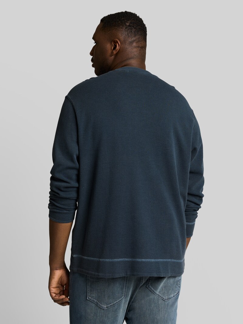 Tom Tailor Plus Size - Henley Langarmshirt mit Waffelstruktur - Sky Captain Blue