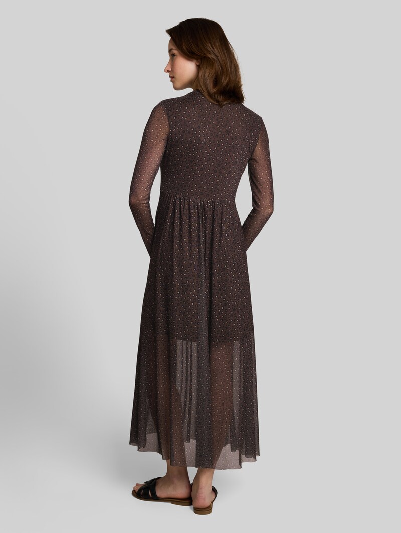Tom Tailor Fitted Mesh Midi-Kleid mit Animal-Print - Brown Black Leo Print