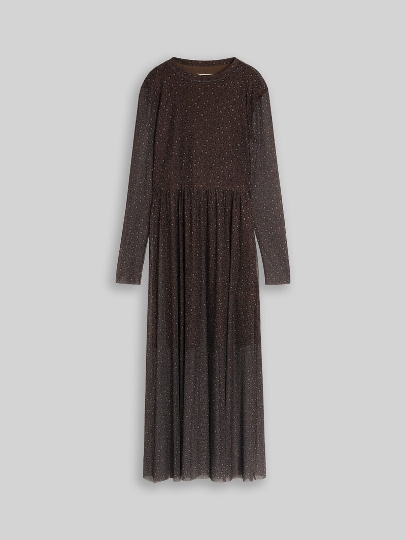 Tom Tailor Fitted Mesh Midi-Kleid mit Animal-Print - Brown Black Leo Print